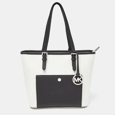 Michael Michael Kors Leather Jet Set Snap Pocket Tote In White