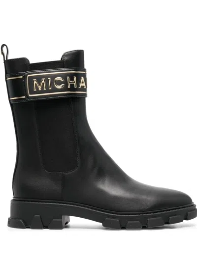 Michael Michael Kors Leather Logo-stamp Boots In Black