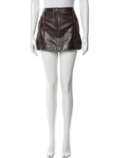 Pre-owned Michael Michael Kors Leather Mini Skirt In Brown