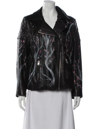 Pre-owned Michael Michael Kors Leather Printed Biker Jacket In Black