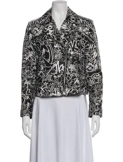 Pre-owned Michael Michael Kors Leather Printed Blazer In Black