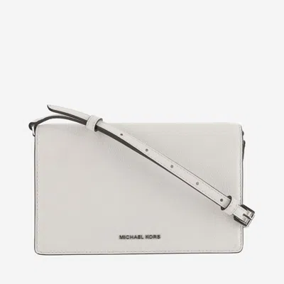 Michael Michael Kors Leather Shoulder Bag With Logo In Optic White