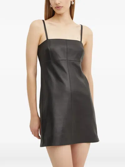 Michael Michael Kors Leather Slip Mini Dress In Black