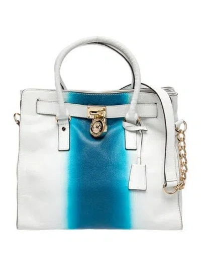 Pre-owned Michael Michael Kors Leather Top Handle Bag In Blue/white