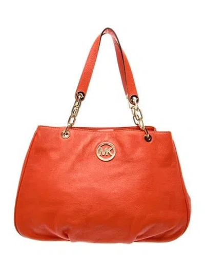 Pre-owned Michael Michael Kors Leather Top Handle Bag In Orange