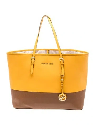 Pre-owned Michael Michael Kors Leather Tote W/ Tags In Brown/yellow
