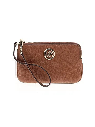 Michael Michael Kors Leather Wristlet In Brown
