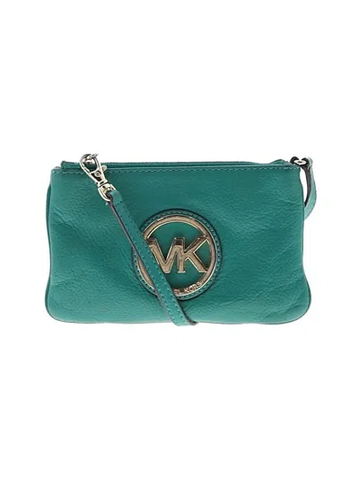 Pre-owned Michael Michael Kors Leather Wristlet In Teal