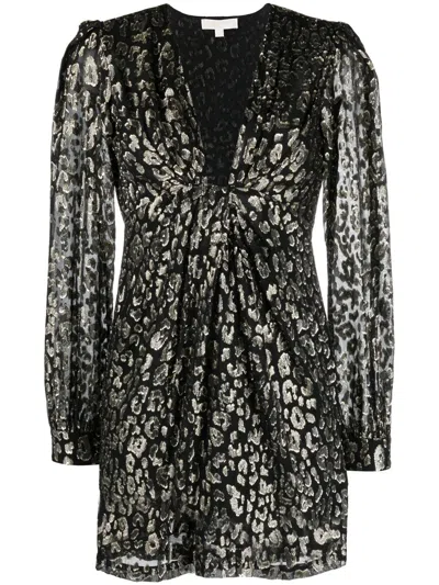 Michael Michael Kors Leopard Jacquard Mini Dress In Black