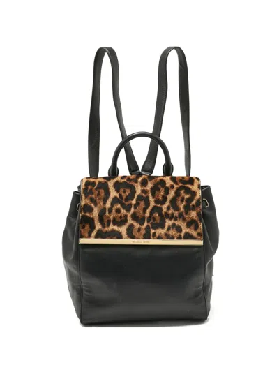 Pre-owned Michael Michael Kors Leopard-print Backpack In Black