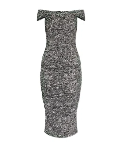 Michael Michael Kors Leopard-print Midi Dress In Grey