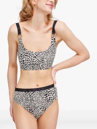 Michael Michael Kors Leopard-pattern Logo-strap Bikini Top In Black