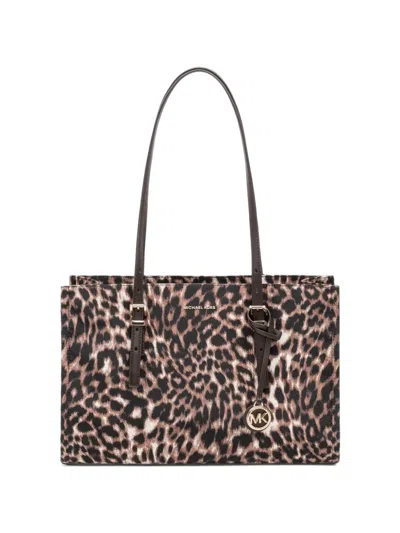 Michael Michael Kors Leopard-print Tote Bag In Brown