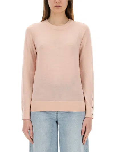 Michael Michael Kors Lightweight Merino Wool Sweater With Button Detail In Neutrals