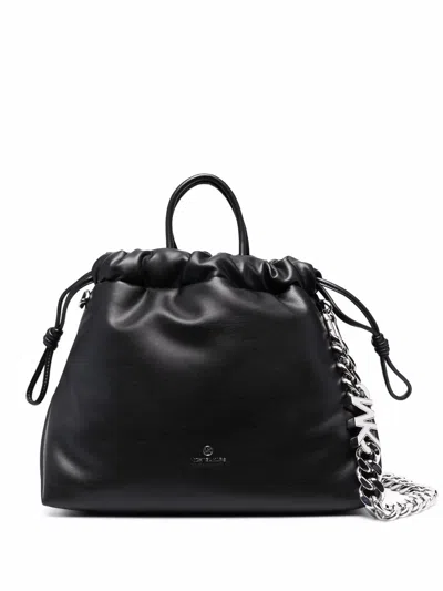 Michael Michael Kors Lina Md Drawstring Tote Rhodium In Black