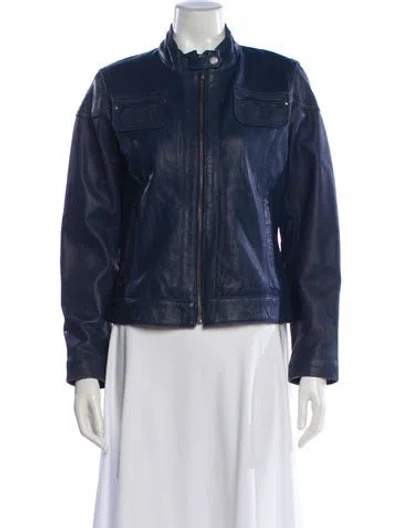 Pre-owned Michael Michael Kors Linen Biker Jacket In Blue