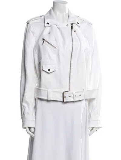 Pre-owned Michael Michael Kors Linen Biker Jacket In White