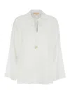 Michael Michael Kors White Blouse With V Neck And Charm With Logo Detail On The Front In Ramie Woman In White