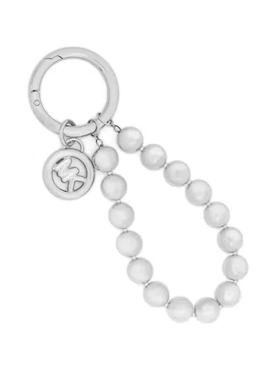 Michael Michael Kors Logo Charm Beaded Keyring In White