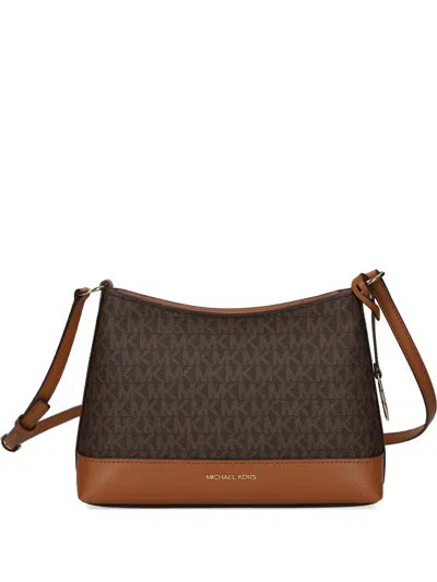 Michael Michael Kors Logo Charm Monogram Cross Body Bag In Brown