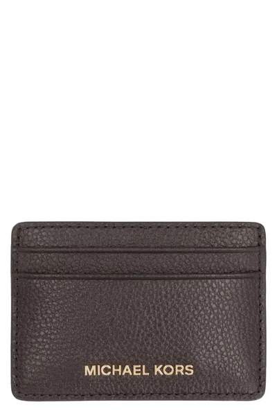 Michael Michael Kors Logo Detail Leather Card Holder In Brown