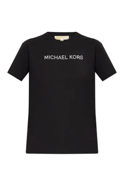 Michael Michael Kors Logo Embellished Crewneck T-shirt In Black