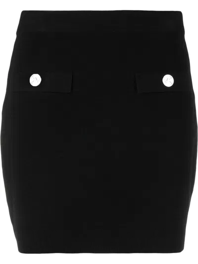 Michael Michael Kors Logo-embossed Buttoned Miniskirt In 黑色