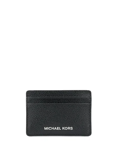 Michael Michael Kors Logo Embossed Grained Leather Cardholder In Black