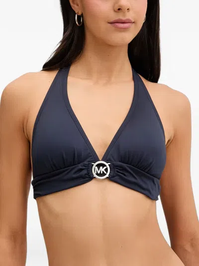 Michael Michael Kors Logo Halter Bikini Top In Animal Print