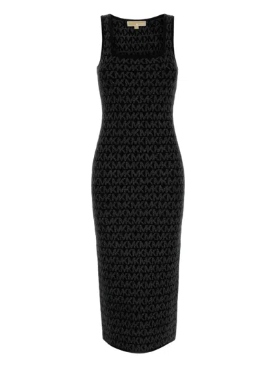 Michael Michael Kors Logo-jacquard Midi Dress In Black