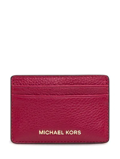 Michael Michael Kors Grained Leather Card Holder In Red