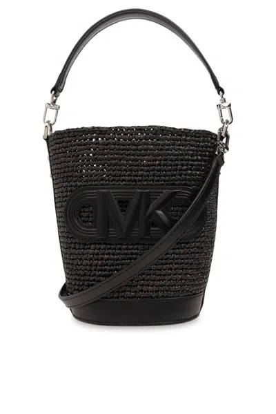 Michael Michael Kors Logo Patch Interwoven Bucket Bag In Black