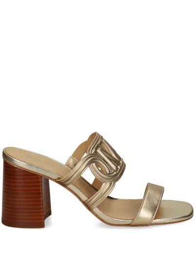 Michael Michael Kors Logo-patch Leather Sandals In Gold