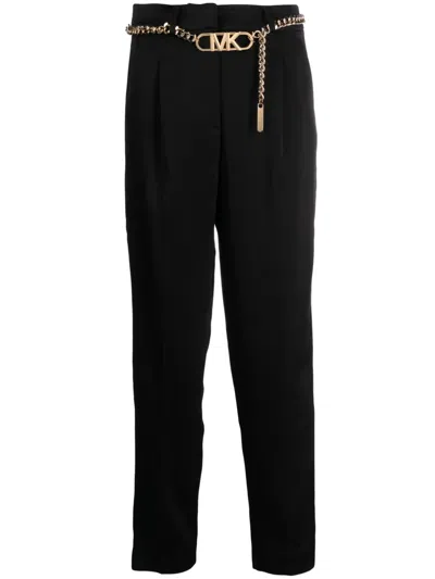 MICHAEL MICHAEL KORS LOGO-PLAQUE HIGH-WAIST TAPERED TROUSERS