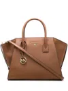 Michael Michael Kors Logo-plaque Leather Tote Bag In Braun