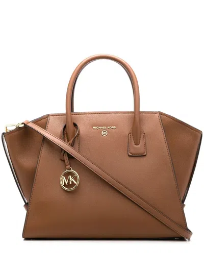 Michael Michael Kors Logo-plaque Leather Tote Bag In Braun