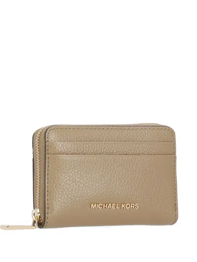 Michael Michael Kors Logo-plaque Zip-around Wallet In Neutral