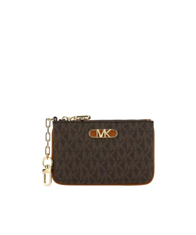 Michael Michael Kors Logo-plaque Zip-up Leather Purse In Brown/acorn