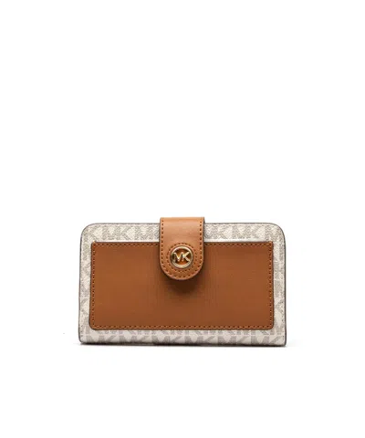Michael Michael Kors Logo Printed Wallet In Beige