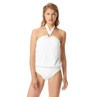 Michael Michael Kors Logo Ring Blouson Tankini Top In White