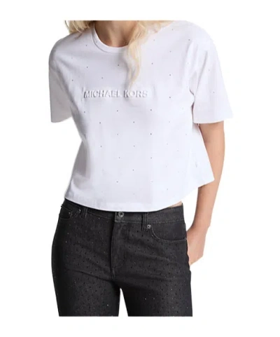 Michael Michael Kors Logo Studded Cotton Jersey T-shirt In White