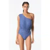 Michael Michael Kors Logo U-bar One Shoulder One Piece Swimsuit In Blue