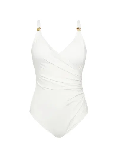 Michael Michael Kors Logo-details V-neck Swimsuit In White