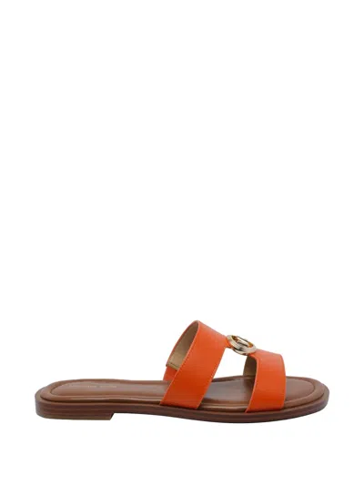 Michael Michael Kors Logo-medallion Leather Sandals In Orange