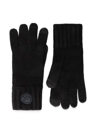Michael Michael Kors Logo-patch Ribbed-cuff Gloves In Black