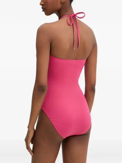 Michael Michael Kors Logo-plaque Cutout Swimsuit In Pink