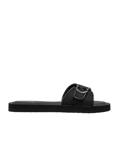 Michael Michael Kors Logo-plaque Glitter Slides In Black