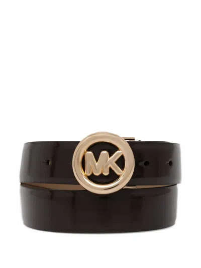 Michael Michael Kors Logo-plaque Patent Belt In Brown