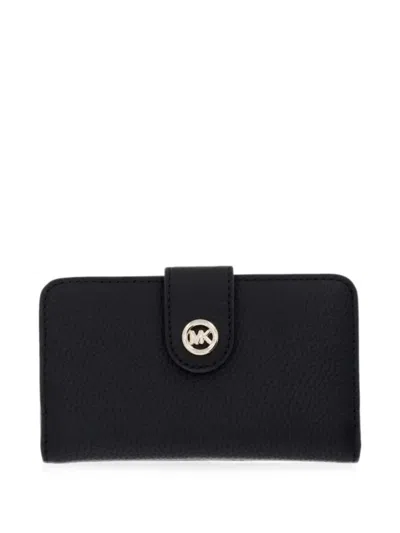 Michael Michael Kors Logo-plaque Pebbled-leather Wallet In Black