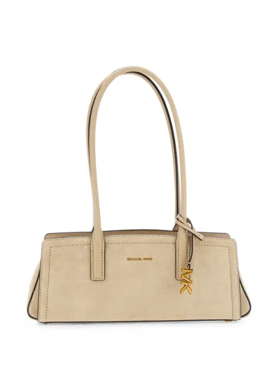Michael Michael Kors Logo-plaque Suede Tote Bag In Neutral